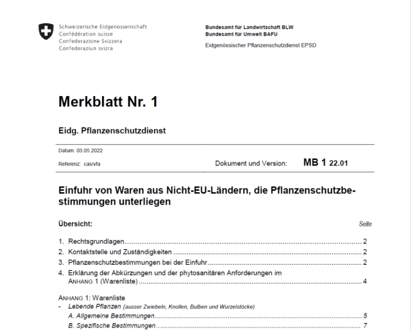 瑞士修訂自歐盟以外國家（地區(qū)）進境貨物的植物檢疫要求